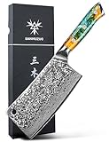 SANMUZUO Cuchillo Chef Chino de Damasco, Profesional Cuchillo de carne Hachas 16.5CM - serie Xuan - Macheta de Cocina de Acero de Damasco con Mango de Resina(Naranja de Fantasía)