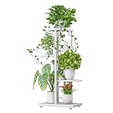 Expositor para plantas de metal, estantería para macetas de flores, 4 niveles, 5 macetas, soporte para flores, estantería para plantas, balcón, interior y exterior
