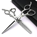 6/7/8 pulgadas Tijeras de peluquería profesionales de japonesas 440C aleación de cobalto tijeras de pelo para peluqueros corte adelgazamiento (6 pulgadas y 2 piezas)