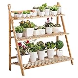 unho Escalera para Flores de Bambú Estantería Decorativa para Macetas Soporte para Plantas Exterior Interior Jardín con 3 Niveles 100 x 38 x 97cm