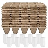XiXiRan Maceta de turba de Rejilla, Orgánicas Bandejas Biodegradables para Plántulas, 10 Kit de Macetas de Inicio de Semillas Plántulas (100 Rejillas), con 100 Piezas de Etiquetas de Plantas PVC