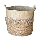 KMERCE Cesta Mimbre, Cestos Mimbre decoración, Macetas Interior Grande, Cesta para Plantas de Interior, maceteros Mimbre de Plantas Naturales, decoración del hogar, diámetro de 25 cm