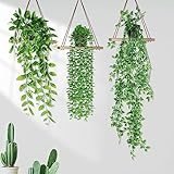 ENCOUN 3PCS Plantas Artificiales Colgantes con Macetas, 55-90cm, Plantas Artificiales Decorativas para Cocina, Sala de Estar, Balcón, Jardín