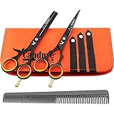 Candure - 5.5' tijeras de peluquería profesional - Deep Negro - tijeras de peluquería - Tornillo Fijar pelo de peluquería tijeras del corte del peluquero y salón de adelgazamiento Tijeras Set