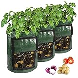 KOFULL 3 Bolsas para Plantas Bolsas de Cultivo para Tomates, Patatas, Bolsas de Cultivo para Verduras, 50 L, 7 galones, Flores, Vegetales, Bolsa de Cultivo de Plantas, 34 x 35 cm (Verde)