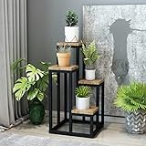 [en.casa] Soporte para Plantas de 4 Niveles Estantería para Porta Macetas Escalera para Flores con 4 Estantes Metal/Aglomerado 67 x 34 x 34 cm Negro / Madera