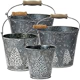 Juego de 4 maceteros de zinc, maceta decorativa con asa, para flores, plantas, color gris oscuro