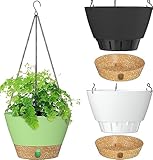 LATERN 3 Piezas Maceta Colgante de Plástico, 25CM Macetas de Autorriego Cesta Colgante para Plantas Flores Hierbas Suculentas - con Bandeja de Nivel de Agua Visible, Drenaje Orificio, Cadena Ganchos