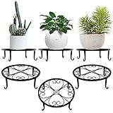 Lewondr Soporte para Macetas de Plantas de Hierro, [3 Unidades] Estante Redondo de Metal Duradero con el Diseño en Forma de Corazón, Ideal para Decoración para Interiores y Exteriores – Negro