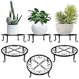 Lewondr Soporte para Macetas de Plantas de Hierro, [3 Unidades] Estante Redondo de Metal Duradero con el Diseño en Forma de Corazón, Ideal para Decoración para Interiores y Exteriores – Negro