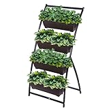 KHOMO GEAR Jardinera Vertical con 4 Macetas Huerto Urbano para Flores y Plantas Jardín Terraza Balcón Interior Exterior - Marrón y Negro