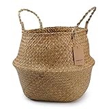 DOKOT Natural Seagrass Mimbre Cesta de Cesteria, Cestos para la Colada con Asa, Cesta Plegable para el Vientre Maceta, Decoracion para el Hogar Almacenar Juguetes, Ropa, Fruta o Plantas