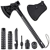 Japaknives 10 en 1 Hacha de Supervivencia Hacha para Dividir Madera Hacha Afilada para Acampar Multiherramienta con Cuchillo para Exteriores y brújula Hacha de Mano con Caja de Regalo Juego Negro