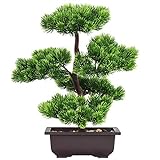 Aisamco Bonsai artificial Decoración de plantas falsas Plantas artificiales en macetas Plantas de bonsai de pino japonés 33 cm de altura para la decoración del hogar Pantalla de escritorio