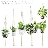 5 Piezas Colgador de Macramé para Plantas,Colgadores para Macetas para Interiores y Exteriores con 10 Ganchos,Cuerda de Algodón Hecha a Mano para Macetas,Soporte para Plantas para Decoración del Hogar