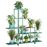 Estantería para plantas, estantería para flores de metal, con ruedas, decorativa, soporte para plantas, flores, para macetas, para estantería para jardín, interior, balcón, 92 x 93 x 26 cm (verde)