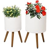 Outsunny Conjunto de 2 Macetas para Plantas Macetas de Magnesia con Patas Extraíbles y Orificio de Drenaje Decoración para Interior y Exterior Ø31x55 cm y Ø26x44 cm Blanco