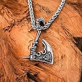 YABEME Collar con Colgante de Hacha de Hombre Vikingo, Símbolos de Amuleto de runas de Valknut grabadas en Acero Inoxidable, Auténtico Regalo de joyería escandinava nórdica,20 Inch