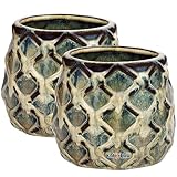 KOTARBAU 2 x Maceta de cerámica esmaltada, Ø 9 cm, Tiesto Decorativo para Flores y Plantas, Macetero Redondo para Interiores, Minimalista, Verde, Beige, Forma y diseño de una piña, Original, 2 UDS