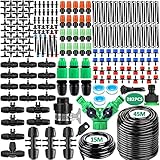 NCKIHRKK 281PCS Sistema de Riego por Goteo, 45M+15M Kit Riego por Goteo, Micro Riego Sistema de Riego Automático con Ajustable Boquilla y Gotero, Sistema de Riego Jardín para Maceta, Huerto, Terraza