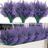 12 paquetes de flores artificiales de lavanda artificial, color lila, arbustos falsos, flores artificiales, flores de plástico, decoración interior para el hogar, jardín, flores, arreglos de boda