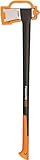 Fiskars Hacha 2,57 kg, Con estuche de almacenamiento y transporte, Longitud: 96 cm, Capa antiadherente, Cuchilla de acero/Mango de fibra de vidrio, Negro/Naranja, X27–XXL, 1015644